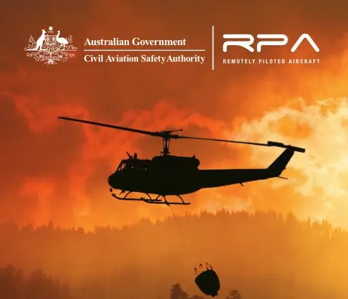 Firefighting helicopter with water bucket in front red clouds