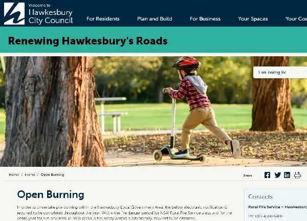 Hawkesbury City Council web page