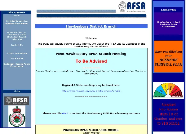 RFSA Hawkesbury District Branch web page