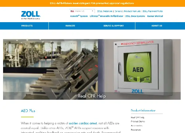 Zoll AED device info web page