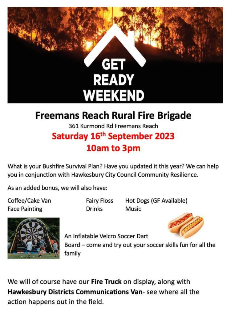 Get Ready Weekend poster for Freemans Reach Rural Fire Brigade, September 2023